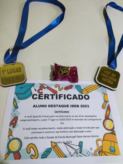 Escola Padre Gerson Galvino de Laranjeiras entrega Certificados e Medalhas aos Alunos Pelo 1º Lugar no IDEB 2024